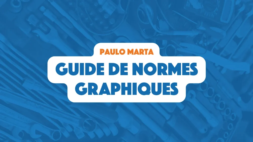 Couverture du guide de normes graphiques de Paulo Marta : titre sur fond bleu avec motif d’outils.