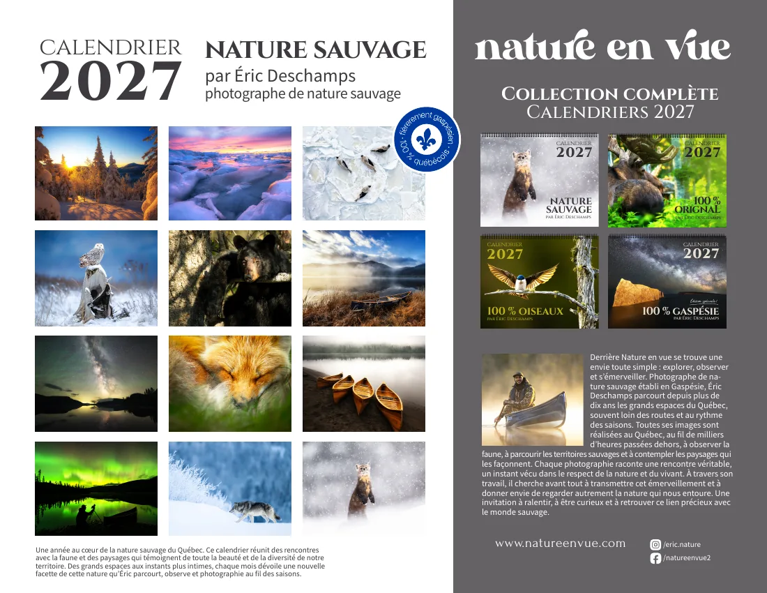 Quatrième de couverture du calendrier : miniatures des douze photos et présentation de la collection.